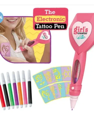 Girl's Creator Electronic Tattoo Art Pens Kit for temporary DIY tattoos, washable, safe for kids in Pakistan.