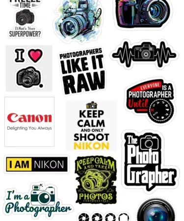 15 Pcs Photographers Mix Stickers Pack for Laptops, Notebooks, Mobiles, and DIY Projects