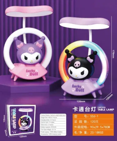 Cartoon small table & desk lamp for kids with 360° flexible arm, 3-level lighting, USB rechargeable, eye-caring.