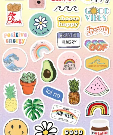 Colorful summer text stickers for laptop, car, bike, and phone, high quality, no repetition, sold in Pakistan