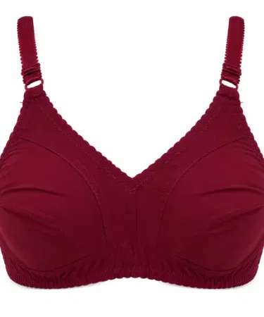 Pack of 2 women's soft cotton bras in red and maroon, non-padded, non-wired, sizes 32-42.