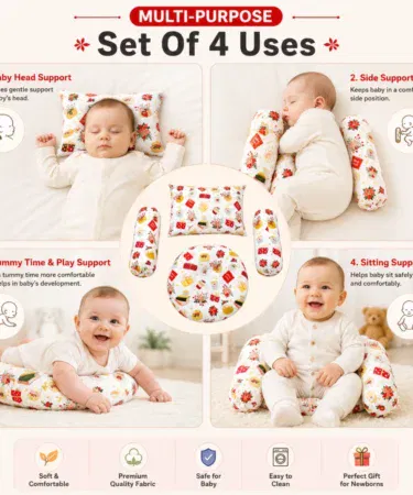 4 Pcs Baby Support Pillow Set with Head Pillow for Newborn Sleeping & Sitting Cushion