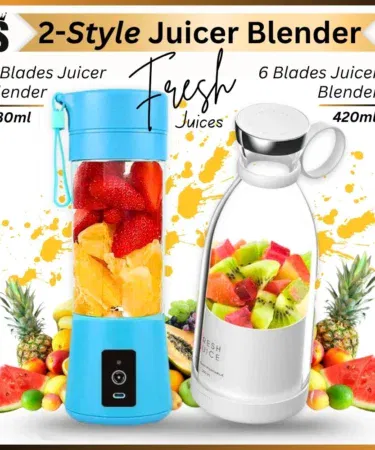 Portable 380ML rechargeable juicer blender with 6 stainless steel blades, USB powered, ideal for smoothies and dry fruits.