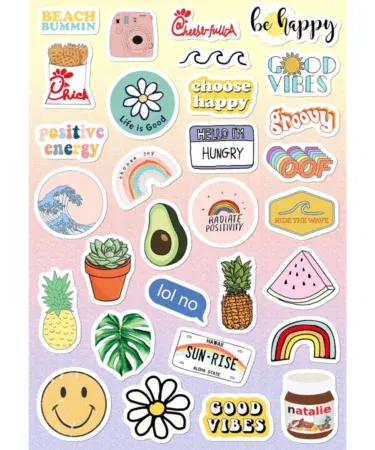 Colorful summer text stickers for laptop, car, bike, and phone, high quality, no repetition, sold in Pakistan