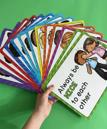 15 Pcs Educational Learning Cards & Classroom Rules Posters for Kids Montessori Kindergarten