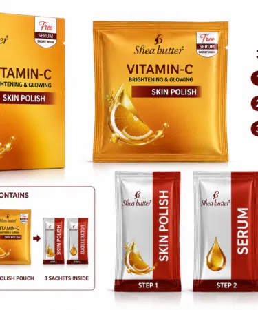 2 PC Shea Butter Vitamin C 3 Step Skin Polish Facial Kit for Brightening and Glowing Skin