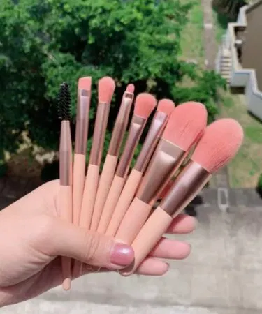 8pcs mini travel makeup brush set for face and eye application, soft synthetic bristles, perfect for Pakistan