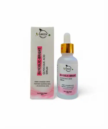 Purezza Natural Glycolic Acid Face Serum 30ml for exfoliation, glow, dark spots, blackheads, and fine lines