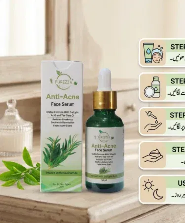 Purezza Natural Anti Acne Face Serum for spot treatment, oil control, and pimple scar removal in Pakistan.