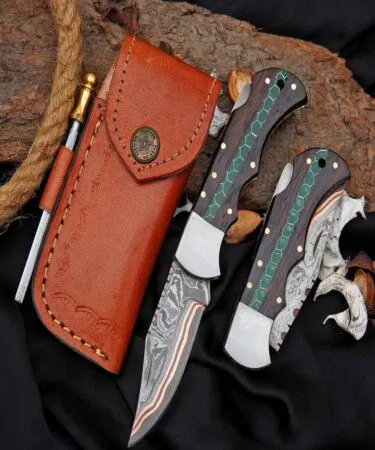 Vengai & Resin Copper Damascus Pocket Knife with 3-inch blade, ideal for Pakistan.
