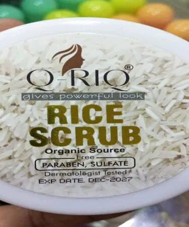 Q-RIQ Organic Rice Face and Body Scrub for Women, suitable for all skin types, sold in Pakistan
