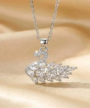 Elegant crystal stainless steel swan pendant necklace for women, perfect for any occasion, sold in Pakistan.