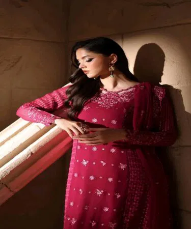 Azure Shifoon Women's Kurti Pink | Khareedo