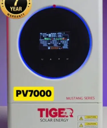 Tiger PV7000 Mustang Series 6kW Hybrid Solar Inverter with dual AC outputs, parallel capability, sold in Pakistan