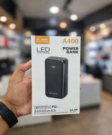 CLICK IT A400 36000mAh power bank with 22.5W fast charging and LED display for sale in Pakistan
