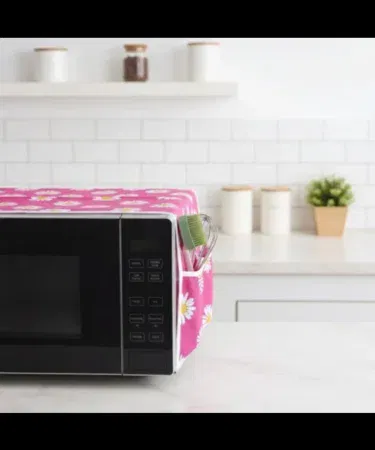 Printed waterproof microwave oven dust cover with side storage pockets for sale in Pakistan