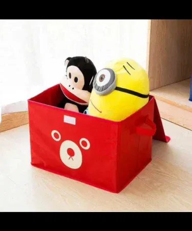 Cute cartoon bear foldable toy storage box with lid, non-woven collapsible organizer bin for kids in Pakistan