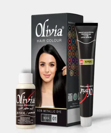 Olivia Hair Colour in Black, a popular hair dye for women, sold on Khareedo in Pakistan.
