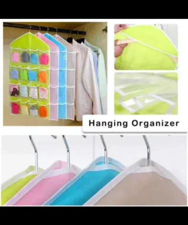 16 pocket transparent hanging closet storage organizer bag for socks underwear accessories in Pakistan