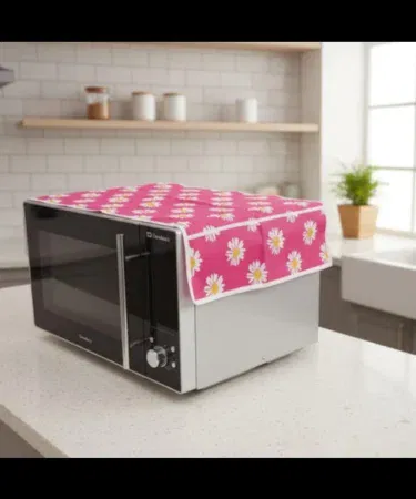 Printed waterproof microwave oven dust cover with side storage pockets for sale in Pakistan
