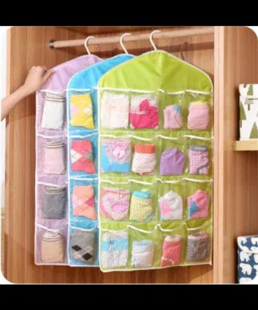 16 pocket transparent hanging closet storage organizer bag for socks underwear accessories in Pakistan