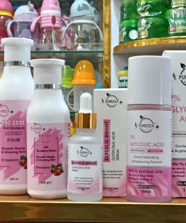 Purezza Natural Glycolic Resurfacing & Pink Skin Polish Facial Kit 4 in 1 Set for instant skin brightening