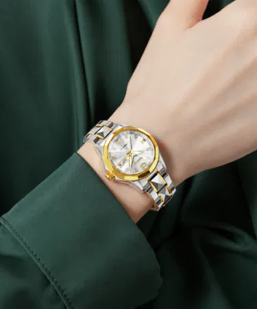 Gold and silver elegant dress watch for women with stainless steel strap, perfect for any occasion in Pakistan.