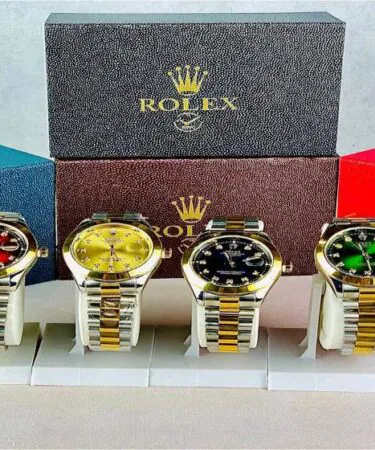 Luxury 30 ATM waterproof diver watch for men, premium stainless steel quartz sports wristwatch, gold color, sold in Pakistan