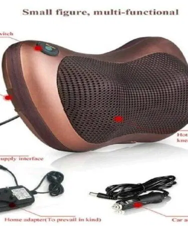 White portable electric neck and body massage pillow with heat for home and car use.