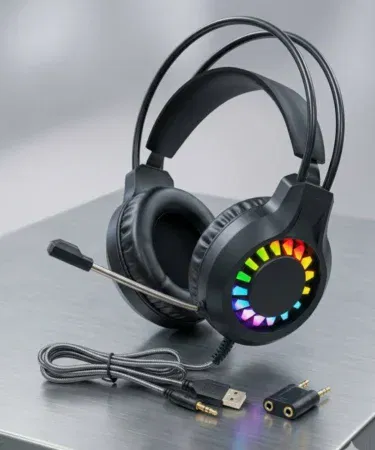MISDE V7 Stereo Gaming Headset with RGB lighting, 40mm drivers, noise-cancelling mic, 3.5mm jack & USB for PC, Laptop, Mobile & Consoles.