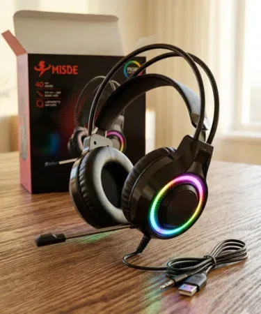 MISDE V6S Gaming Headset with RGB lighting, microphone, and 40mm drivers for PC, PS4, PS5, Xbox.