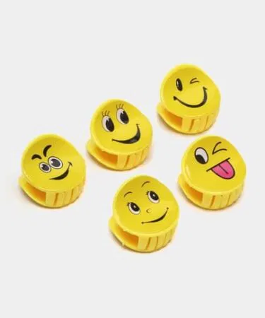 Girls Smiley Face Hair Claw Clips - Cute Gift Set for Kids, PVC, 12 Pcs, Pakistan