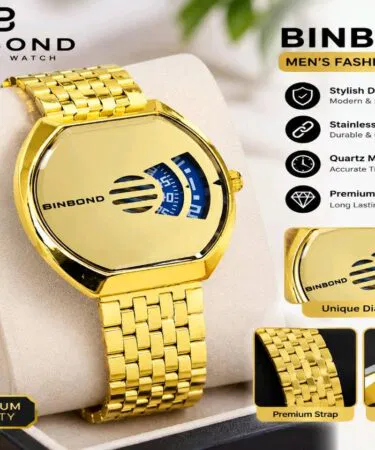 BINBOND genuine stainless steel business watch for men, digital movement, water resistant, classic display